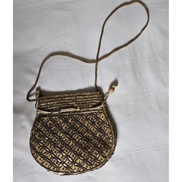 New Potli Batua Gold Sequin Wedding Beaded Embroidery Purse Handbag Crossbody - Picture 11 of 11